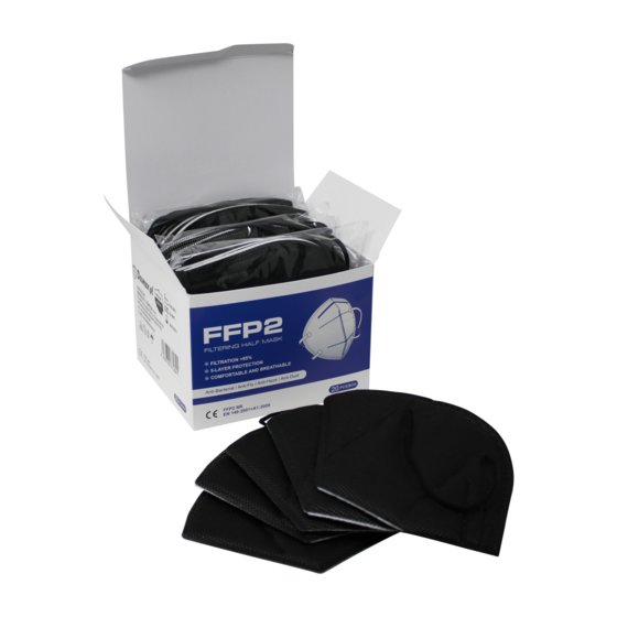 emissimo Atemschutzmaske Black, Klasse FFP2 NR, ohne Ventil, EN 149 Faltmaske
