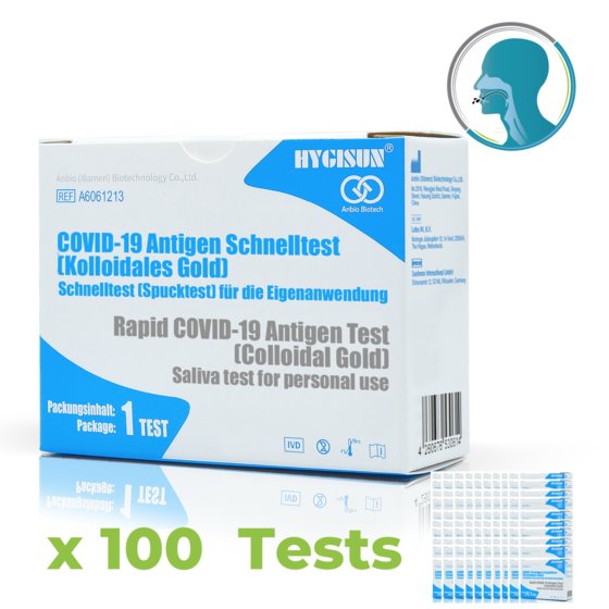 100 x Hygisun COVID-19 Antigen Selbsttest Spucktest für die Eigenanwendung