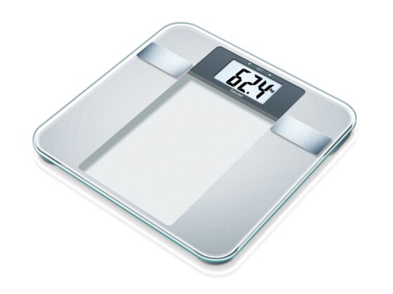 Beurer BG 13 Glas-Diagnosewaage mit großer LCD-Anzeige, misst Gewicht, Körperfett,