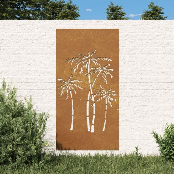 Garten-Wanddeko 105x55 cm Cortenstahl Palmen-Design - 1
