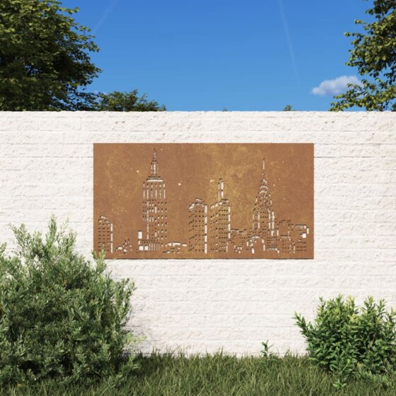 Garten-Wanddeko 105x55 cm Cortenstahl Skyline-Design - 1
