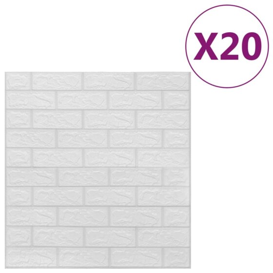 3D Tapete Ziegelstein Selbstklebend 20 Stk. Weiß - 2
