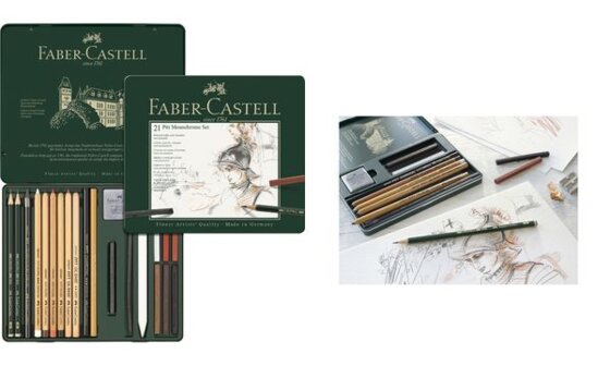 FABER-CASTELL PITT MONOCHROME Set medium, 21-teiliges Etui (5660504)