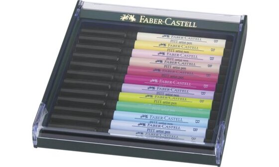 FABER-CASTELL Tuschestift PITT artist pen, 12er Etui Pastell (5660725)
