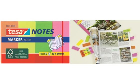 tesa Marker Notes Haftmarker, Neonfarben, 50 x 20 mm (8756691)