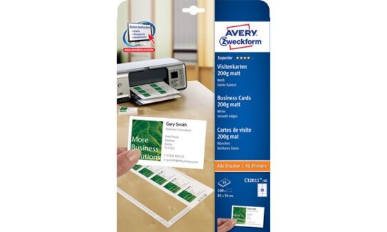 AVERY ZWECKFORM Visitenkarten C32011-10 200g matt 85x54mm weiß 10 Blatt á 10 Karten - 1