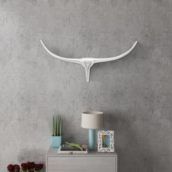 Aluminium Wanddekoration Stierkopf Geweih Silber 72 cm - 1
