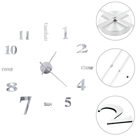 3D-Wanduhr Modernes Design 100 cm XXL Silbern - 1