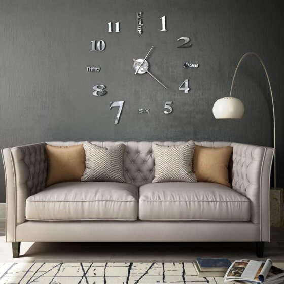 3D-Wanduhr Modernes Design 100 cm XXL Silbern - 2