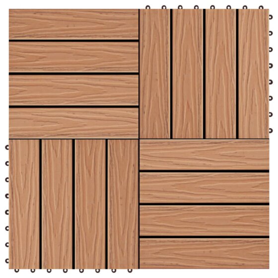 11 Stk. Terrassenfliesen geprägtes WPC 30x30cm 1qm Teak Farbe - 1