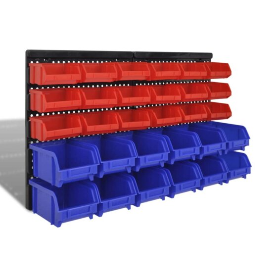 30 teiliges Wandregal Lagerregal Steckregal Blau Rot Werkstatt - 1