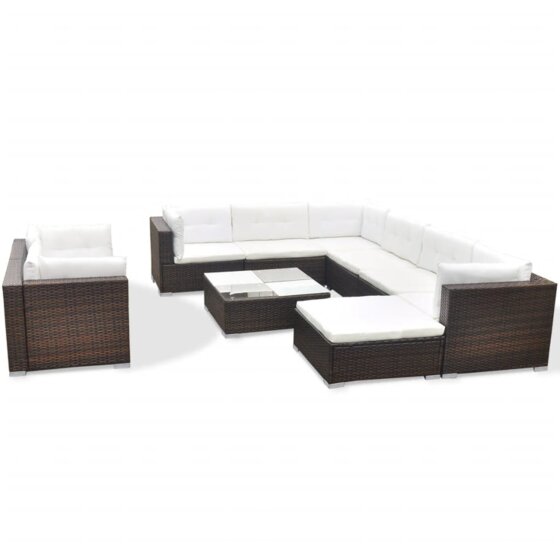 10-tlg. Garten-Lounge-Set mit Auflagen Poly Rattan Braun - 2