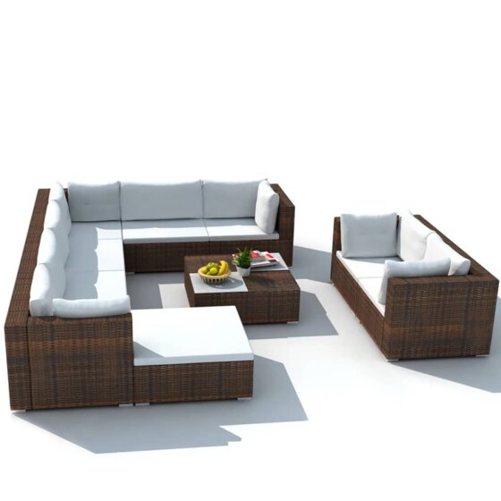 10-tlg. Garten-Lounge-Set mit Auflagen Poly Rattan Braun - 3