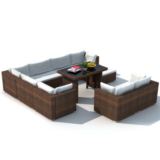 10-tlg. Garten-Lounge-Set mit Auflagen Poly Rattan Braun - 3