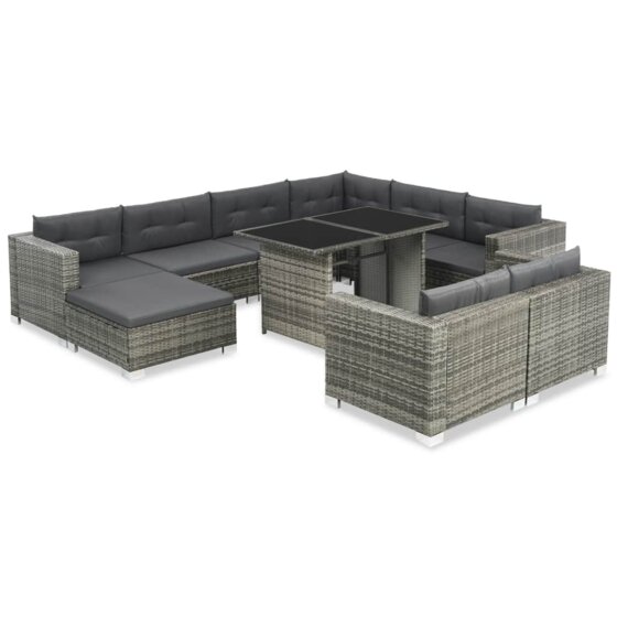 10-tlg. Garten-Lounge-Set mit Auflagen Poly Rattan Grau - 1