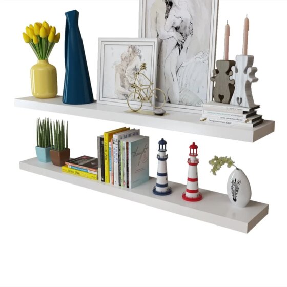 2er Set MDF Wandregal Wandboard Bücher/DVD-Regal Hängeregal, weiß - 3