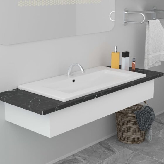 Einbauwaschbecken 91x39,5x18,5 cm Keramik Weiß - 1