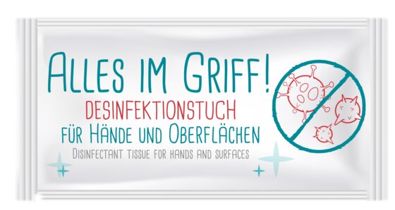 Desinfektionstücher einzeln verpackt -Alles im Griff- 2in1 für Hände und Oberflächen 1x Tuch - 1