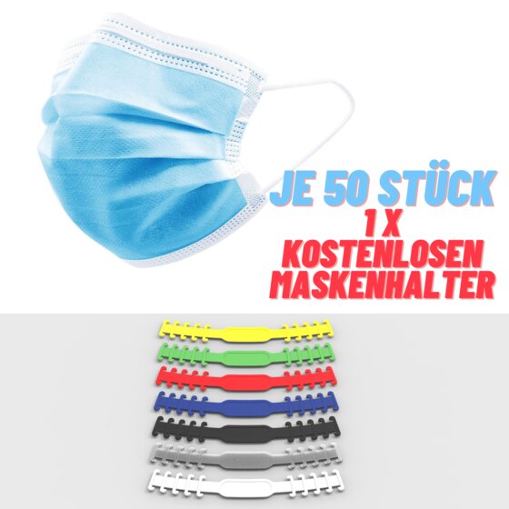 emissimo medizinischer OP Mundschutz, Maske 3-lagig EN 14683 (Typ II R) blau + 1 x Maskenhalten - 1