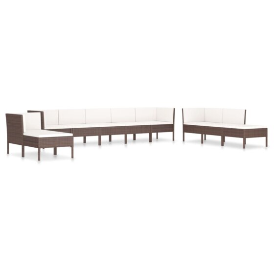 10-tlg. Garten-Lounge-Set mit Auflagen Poly Rattan Braun - 2
