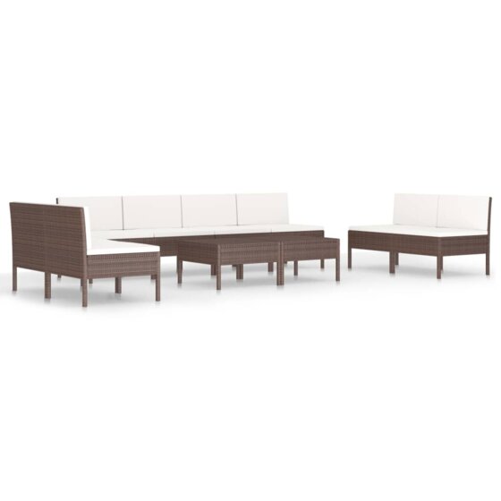 10-tlg. Garten-Lounge-Set mit Auflagen Poly Rattan Braun - 2
