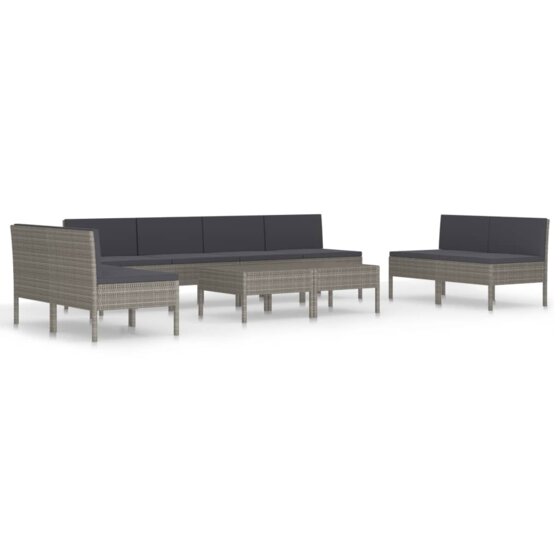 10-tlg. Garten-Lounge-Set mit Auflagen Poly Rattan Grau - 2