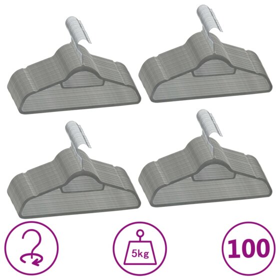 100 Stk. Kleiderbügel-Set Anti-Rutsch Grau Samt - 1