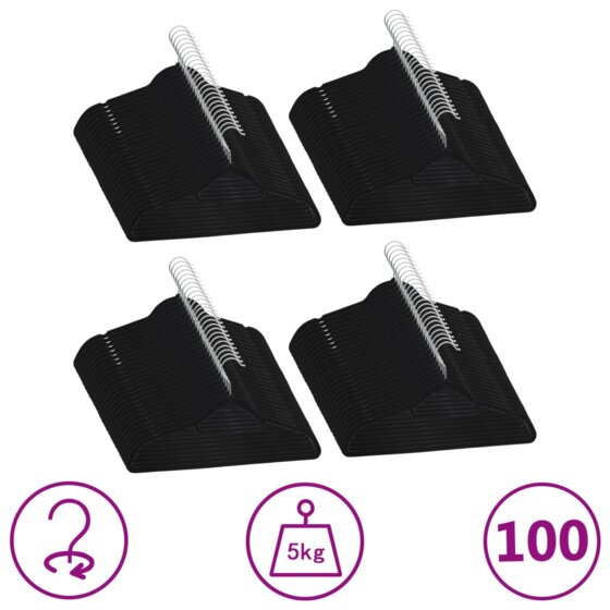100 Stk. Kleiderbügel-Set Anti-Rutsch Schwarz Samt - 1