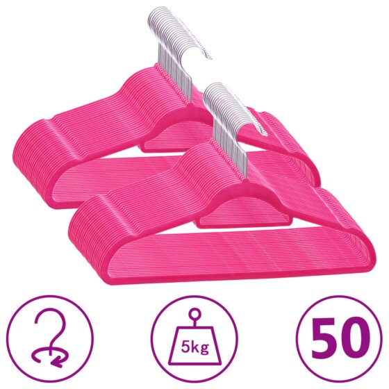 50 Stk. Kleiderbügel-Set Anti-Rutsch Rosa Samt - 1