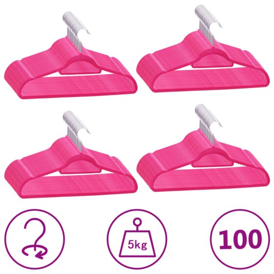 100 Stk. Kleiderbügel-Set Anti-Rutsch Rosa Samt - 1