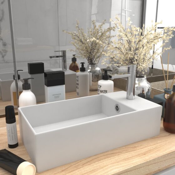 Badezimmer-Waschbecken mit Überlauf Keramik Matt Weiß - 1