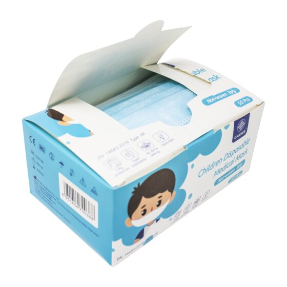 Mundschutz für Kinder 3-lagig TYP II R, 50 Stück EN 14683 (Typ IIR) blau - 3