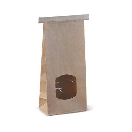 Braun Beutel mit Fenster PP-beschichtete, verschließbar mit Metallstreifen 260x88x47mm 500 Stück