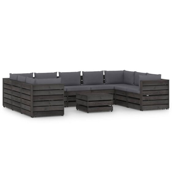 10-tlg. Garten-Lounge-Set mit Kissen Grau Imprägniertes Holz - 1