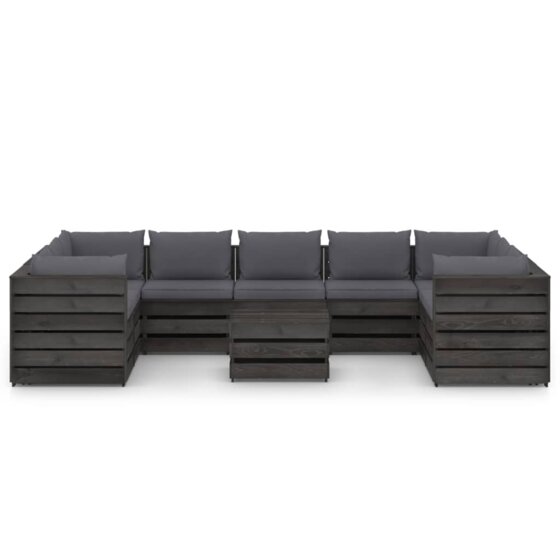 10-tlg. Garten-Lounge-Set mit Kissen Grau Imprägniertes Holz - 2