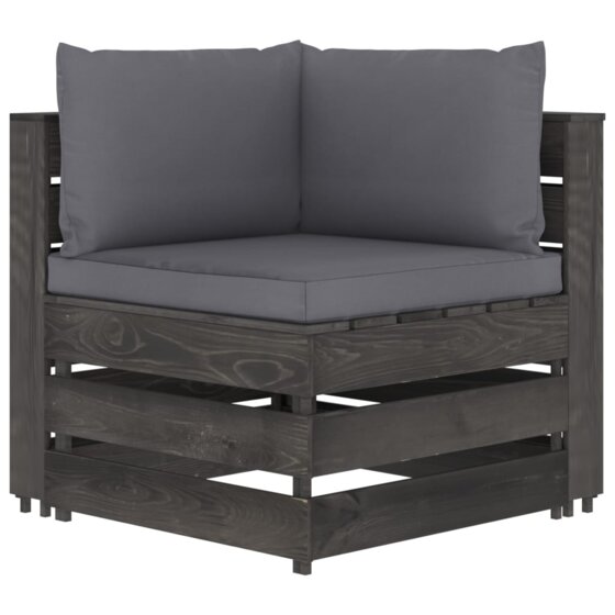 10-tlg. Garten-Lounge-Set mit Kissen Grau Imprägniertes Holz - 3