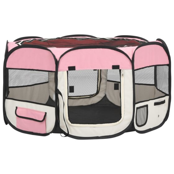 Faltbarer Welpenlaufstall mit Tragetasche Rosa 125x125x61 cm - 2