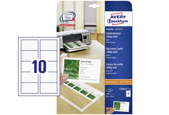 AVERY ZWECKFORM Visitenkarten C32011-10 200g matt 85x54mm weiß 10 Blatt á 10 Karten - 2