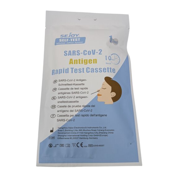 SEJOY Antigentest Selbsttest Corona - Kurzer Nasenabstrich CE1434 1er Softpack Multilingual