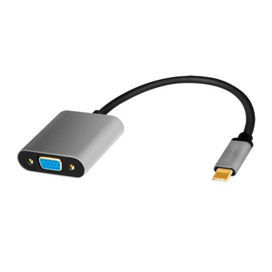 LogiLink USB 3.2 Gen1 Type-C-Adapter, C/M zu VGA,1080p,Alu,schwarz/grau,0,15 m