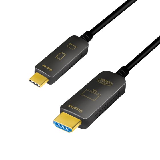 LogiLink USB 3.2 Gen2 Type-C Kabel, C/M zu HDMI/M, 4K/60 Hz, AOC, schwarz, 15m