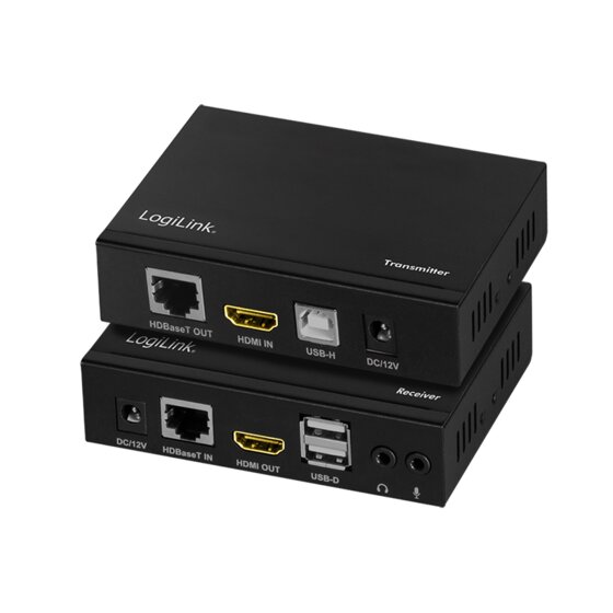 LogiLink HDMI-HDBaseT-Extender-Set, KVM, 100 m, 2xUSB, 4K/60 Hz, HDCP, HDR, CEC