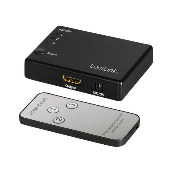 LogiLink HDMI-Switch, 3x1-Port, 1080p/60 Hz, HDCP, CEC, RC