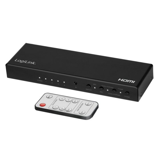 LogiLink HDMI-Switch, 4x1-Port, 4K/60 Hz, HDCP, HDR, ARC, Audio-Extract, RC