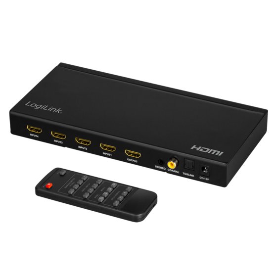 LogiLink HDMI-Switch 4x1-Port, Multiviewer, 1080p/60 Hz, Scaler, Seamless, RC