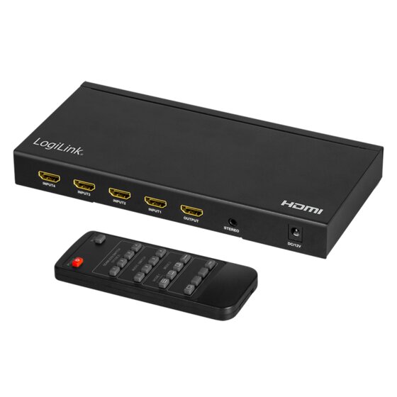 LogiLink HDMI-Switch 4x1-Port, Multiviewer, 4K/30 Hz, Scaler, Seamless, RC