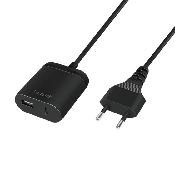 LogiLink USB-Stromadapter mit 1,5 m Festkabel, 1x USB-A & 1x USB-C, 12 W