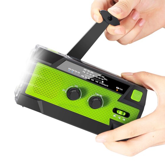 emissimo Tec Solarradio -AleX Notfallradio Akku Kurbelradio mit USB-Ladeanschluss Powerbank Grün - 2