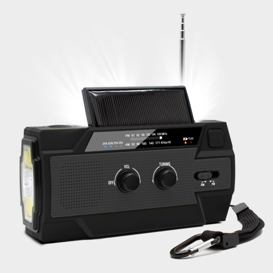emissimo Tec Solarradio -AleX Notfallradio Akku Kurbelradio USB-Ladeanschluss Powerbank Schwarz
