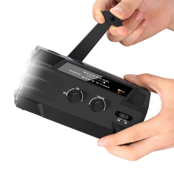 emissimo Tec Solarradio -AleX Notfallradio Akku Kurbelradio USB-Ladeanschluss Powerbank Schwarz - 2